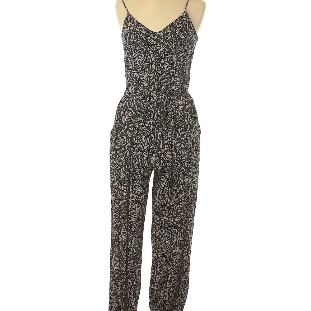 American Eagle Black Printed Jumpsuit w V Neck Tank Top M